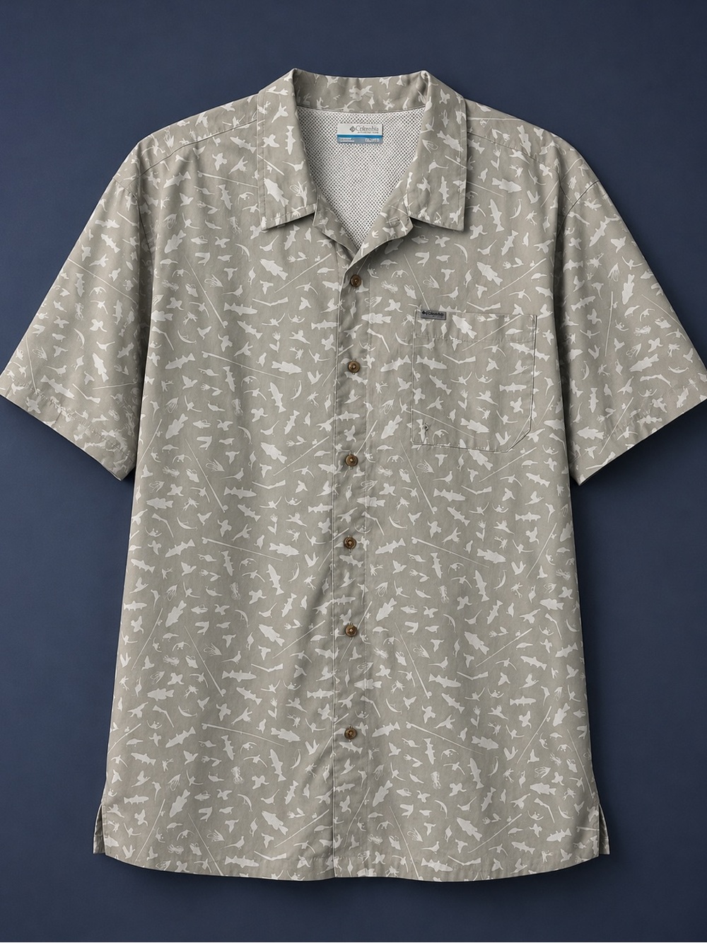 Columbia PFG FM7011 Vented Fishing Shirt Fish Print Short Sleeve XXL Cotton